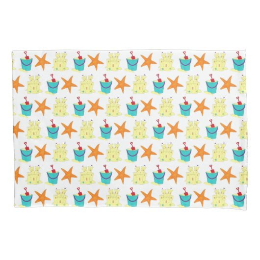 Summer Beach Party Sandcastle Starfish Pail Shovel Kussensloop (Voorkant)