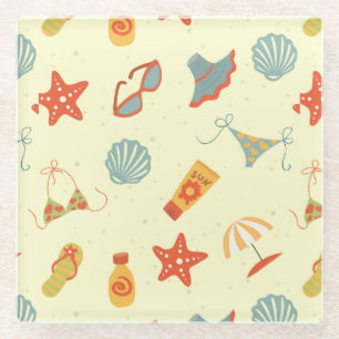 Summer Beach Pattern Glazen Onderzetter