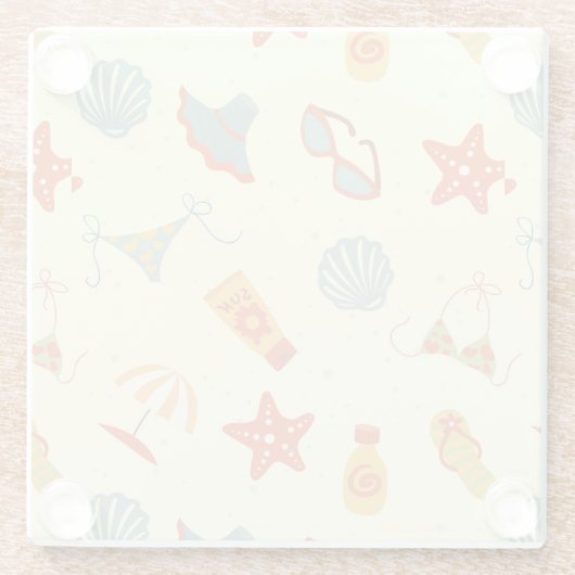 Summer Beach Pattern Glazen Onderzetter (Achterkant)