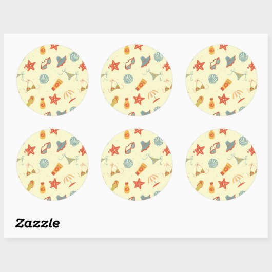 Summer Beach Pattern Ronde Sticker (Vel)