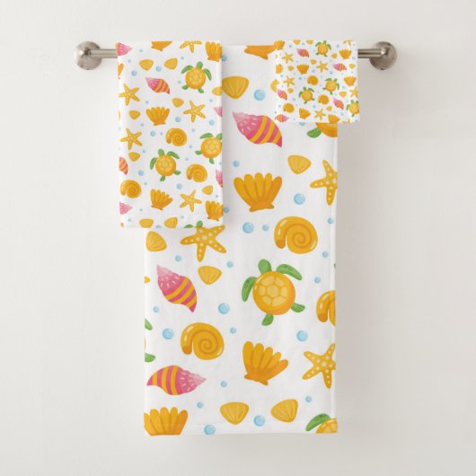 Summer Beach Pattern Seashells Ocean Life Starfish Bad Handdoek (Insitu)