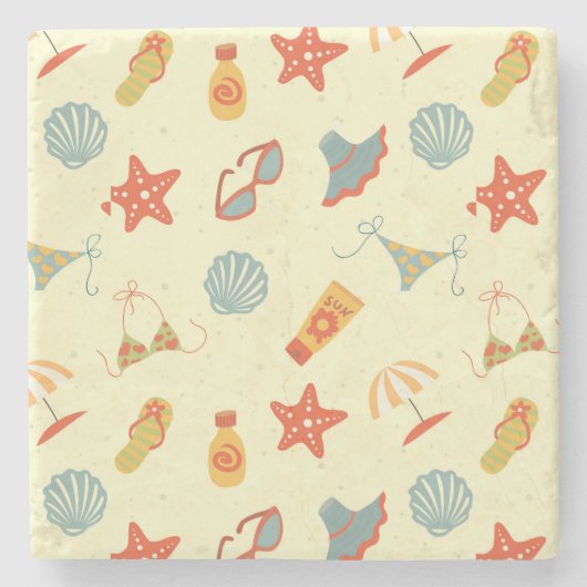 Summer Beach Pattern Stenen Onderzetter (Voorkant)