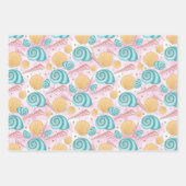 Summer Beach Pink Blauwgroen Yellow Seashells Flam Inpakpapier Vel (Voorkant 3)