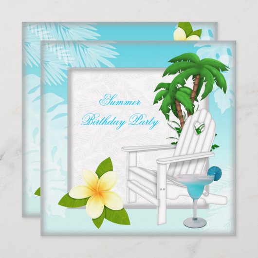 Summer Beach Pool Cocktail Blauwgroen Birthday Par Kaart (Voorkant / Achterkant)
