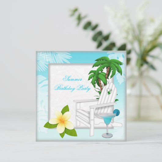 Summer Beach Pool Cocktail Blauwgroen Birthday Par Kaart (Staand voorkant)
