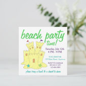 Summer Beach Pool Party Sandcastle Starfish Kaart (Staand voorkant)
