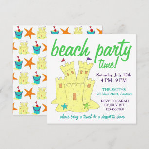 Summer Beach Pool Party Sandcastle Starfish Kaart