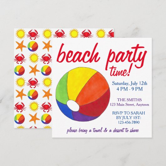 Summer Beach Pool Party Sun Beachball Crab Kaart (Voorkant / Achterkant)