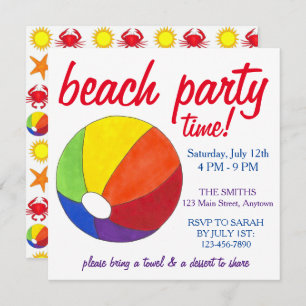 Summer Beach Pool Party Sun Beachball Crab Kaart
