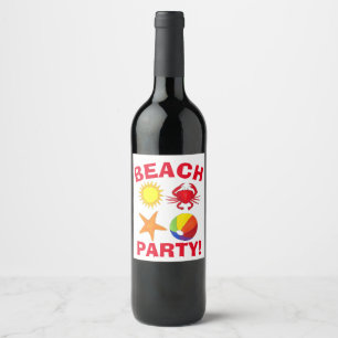Summer Beach Pool Party Sun Beachball Crab Wijn Etiket