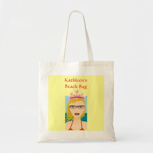 Summer Beach Princess with Tiara Crown Custom Name Tote Bag (Voorkant)