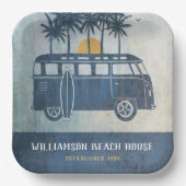 Summer Beach Retro Surf Van Family Papieren Bordje (Voorkant)