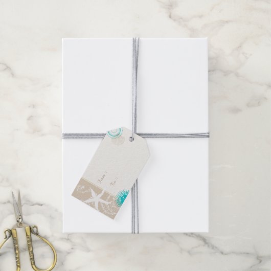 Summer Beach Sand Starfish Wedding Cadeaulabel (Met Touw)