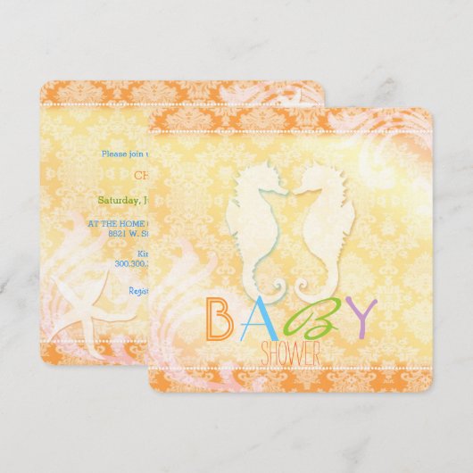 Summer Beach Seahorse Baby shower Kaart (Voorkant / Achterkant)