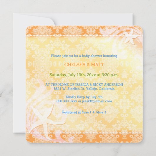 Summer Beach Seahorse Baby shower Kaart (Achterkant)