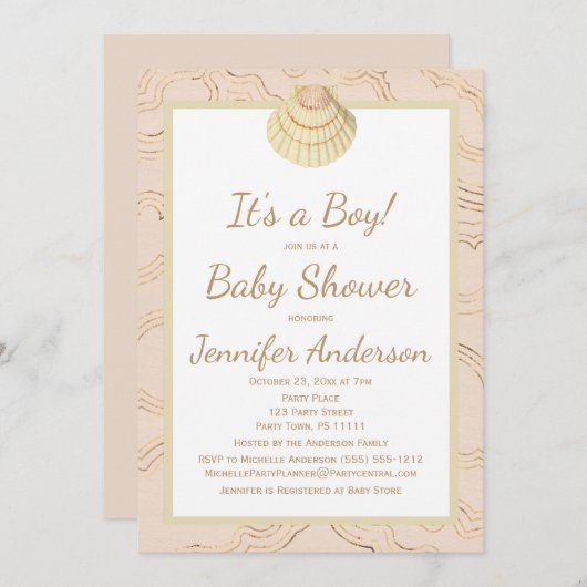 Summer Beach Seashell Baby shower Boy Girl Kaart (Voorkant / Achterkant)