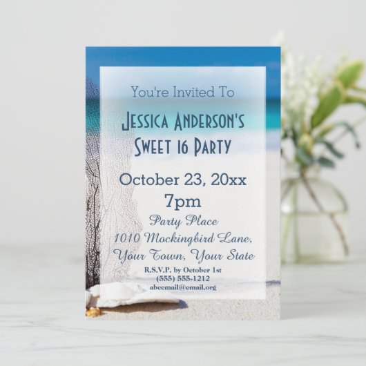 Summer Beach Seashell Blauw Sweet 16 Verjaardag Kaart (Staand voorkant)