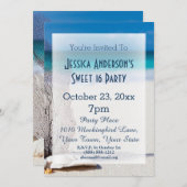 Summer Beach Seashell Blauw Sweet 16 Verjaardag Kaart (Voorkant / Achterkant)