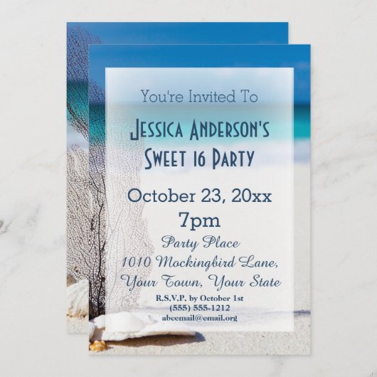 Summer Beach Seashell Blauw Sweet 16 Verjaardag Kaart (Voorkant / Achterkant)