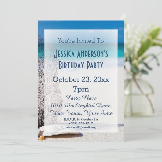 Summer Beach Seashell Blue Tropical Birthday Kaart (Staand voorkant)
