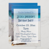 Summer Beach Seashell Blue Tropical Birthday Kaart (Voorkant / Achterkant)