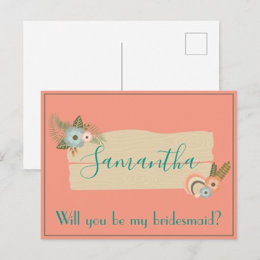 Summer Beach Seashell Bridesmaid Voorstel Briefkaart (Voorkant / Achterkant)