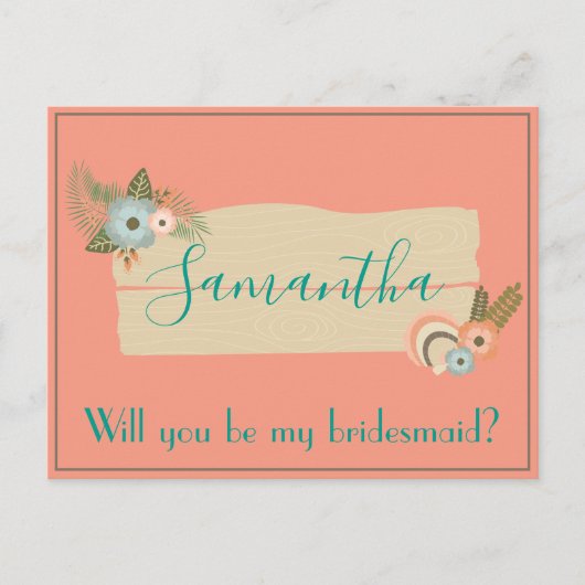 Summer Beach Seashell Bridesmaid Voorstel Briefkaart (Voorkant)
