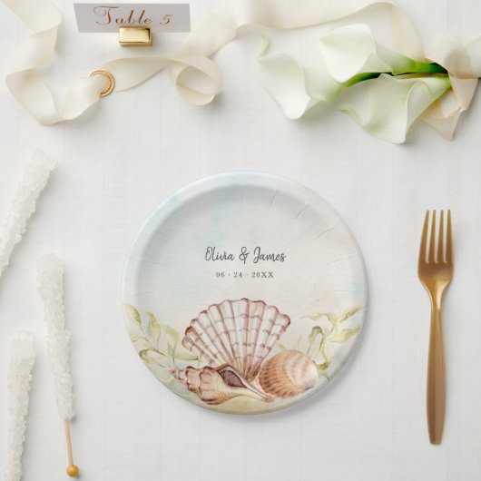 Summer Beach Seashell Tropical Wedding Papieren Bordje (Huwelijk)