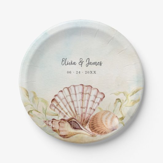 Summer Beach Seashell Tropical Wedding Papieren Bordje (Voorkant)