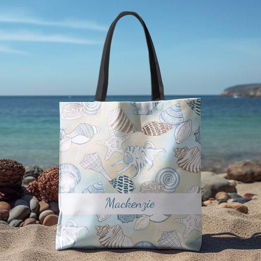 Summer Beach Seashells gepersonaliseerd Tote Bag