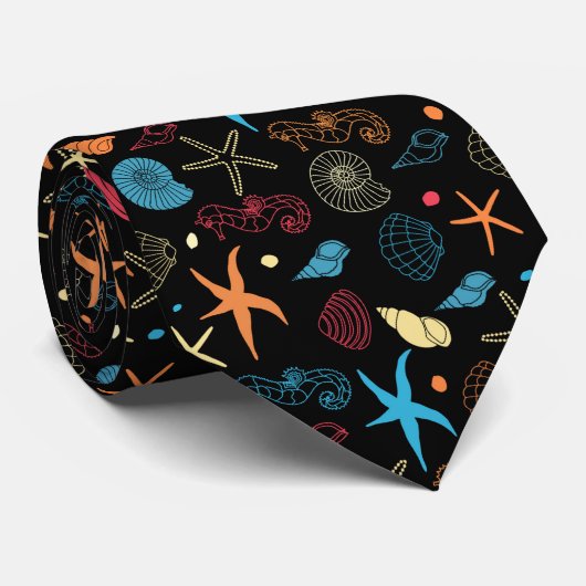 Summer Beach Seashells Seahorse Starfish Stropdas (Opgerold)