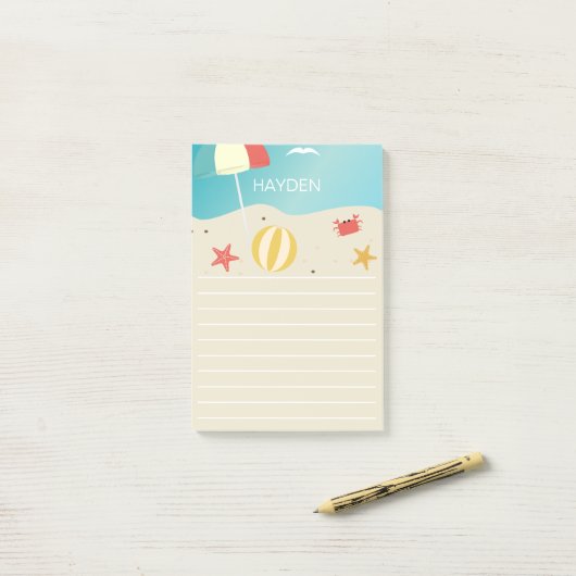 Summer Beach Seaside Line gepersonaliseerd Post-it® Notes (Op bureau)