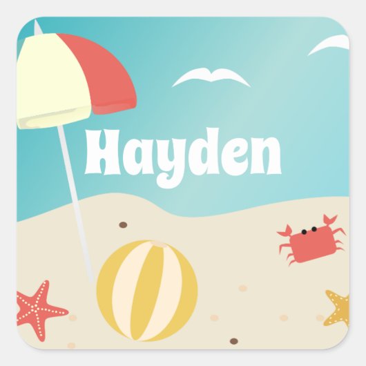 Summer Beach Seaside Vakantie gepersonaliseerd Vierkante Sticker (Voorkant)