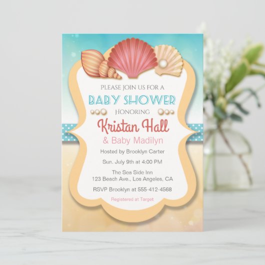 Summer Beach Shell Baby shower Uitnodiging (Staand voorkant)