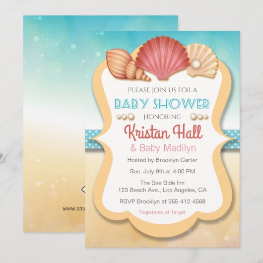 Summer Beach Shell Baby shower Uitnodiging (Voorkant / Achterkant)
