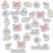 Summer Beach Shell Crab Sandcastle Pail Words Sticker (Voorkant)