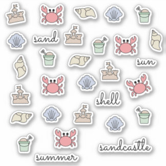 Summer Beach Shell Crab Sandcastle Pail Words Sticker