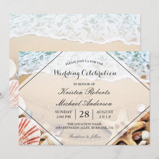 Summer Beach Starfish Seashell Wedding Celebration Kaart (Voorkant / Achterkant)