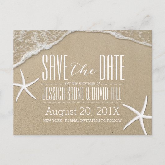 Summer Beach Starfish Weddenschap Save the Date Aankondigingskaart (Voorkant)