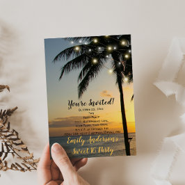 Summer Beach String Light Sunset Sweet 16 Birthday Kaart