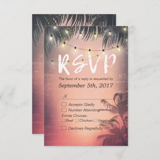 Summer Beach String Lights Chic Wedding RSVP Antwo (Voorkant / Achterkant)