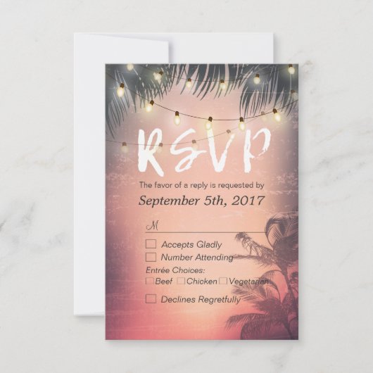 Summer Beach String Lights Chic Wedding RSVP Antwo Kaartje (Voorkant)