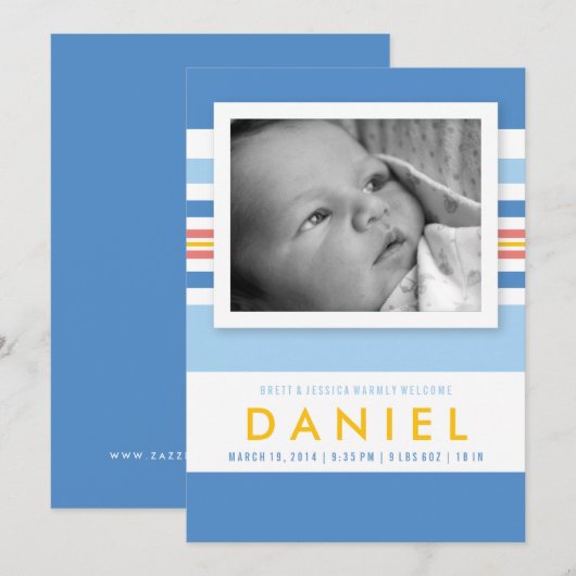 Summer Beach Stripes Baby Foto geboorteaankondigin Aankondiging (Voorkant / Achterkant)