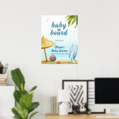 Summer Beach Surfboard Baby shower Welkom Poster (Thuiskantoor)