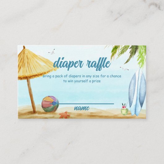 Summer Beach Surfboard Luier Raffle Baby shower Informatiekaartje (Voorkant)