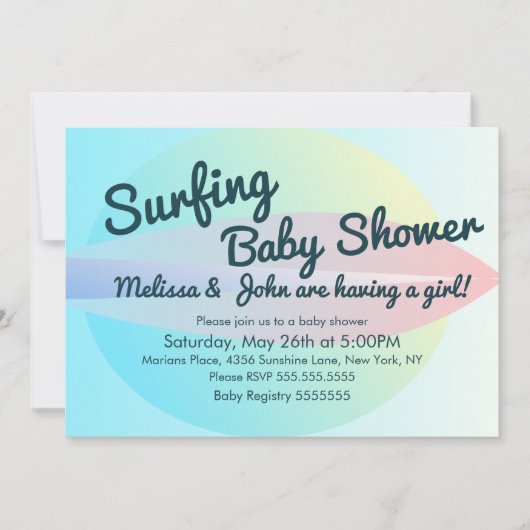 Summer Beach Surfing Baby shower Girl Invitation Kaart (Voorkant)