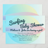 Summer Beach Surfing Baby shower Girl Invitation Kaart (Voorkant / Achterkant)