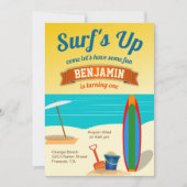 Summer Beach Surfing Birthday Party Invitation Kaart (Voorkant)