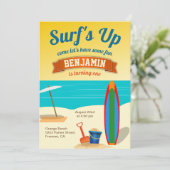 Summer Beach Surfing Birthday Party Invitation Kaart (Staand voorkant)