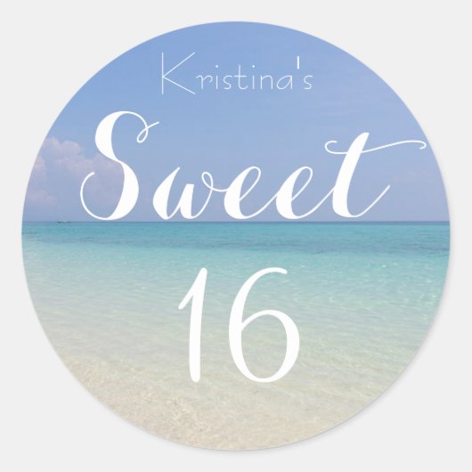 Summer Beach Sweet 16 met naam Ronde Sticker (Voorkant)